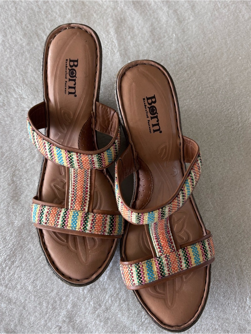 Born Multicolor Strappy Brown Leather Slide Sandals